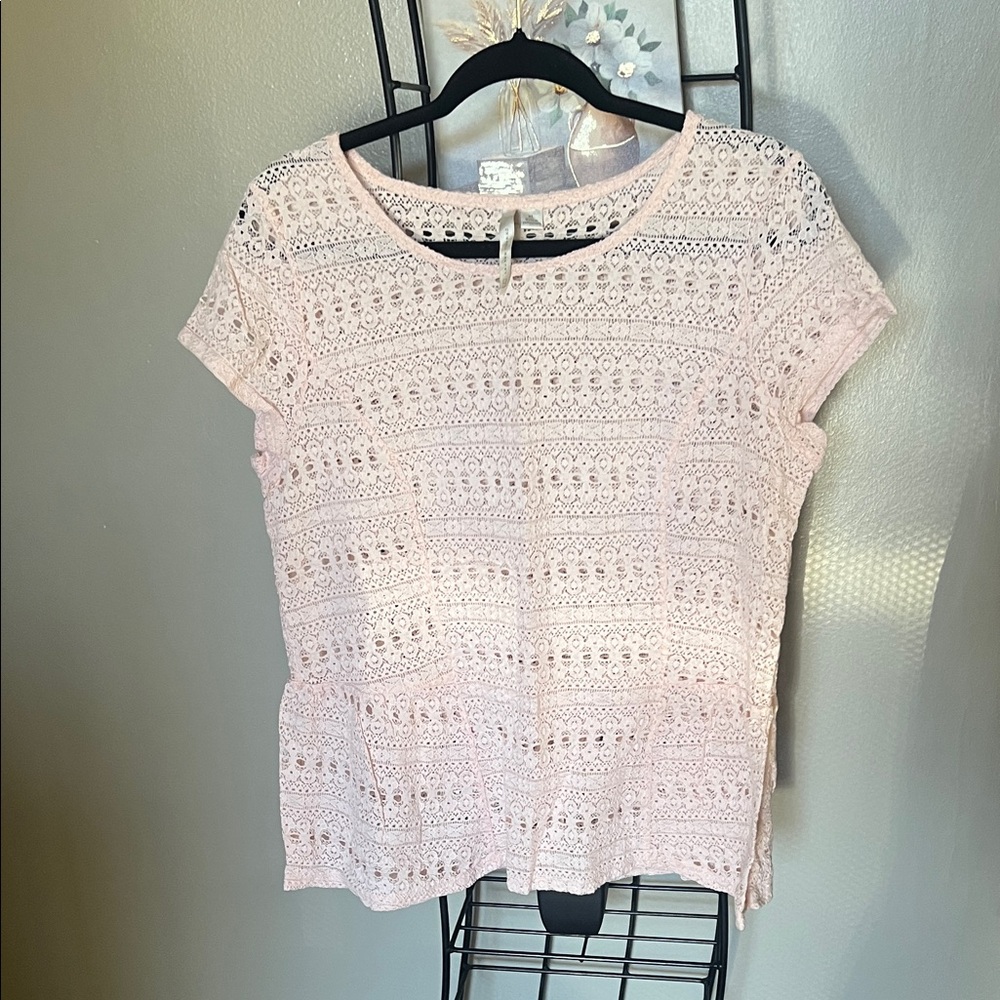 LC Lauren Conrad Soft Pink Lace Blouse